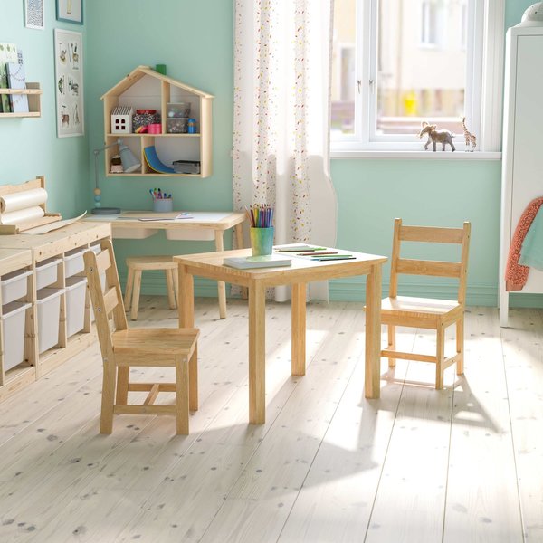 Flash Furniture Natural Kids Solid Hardwood 3 PC Table & Chair Set TW-WTCS-1001-NAT-GG